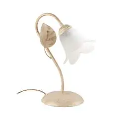 Lumetto Classico 1Luce Foglie in Ferro Battuto Vetro Avorio e Oro Serie Limone