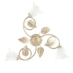 Plafoniera Classica 3 Luci Foglie in Ferro Battuto Vetro Avorio Oro Serie Limone