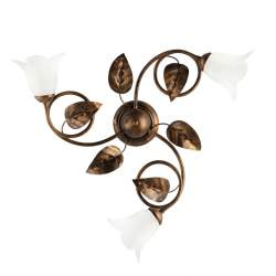Plafoniera Classica 3 Luci con Foglie Ferro Battuto e Vetro Bronzo Serie Limone Plafoniera Classica 3 Luci con Foglie Ferro Battuto e Vetro Bronzo Serie Limone