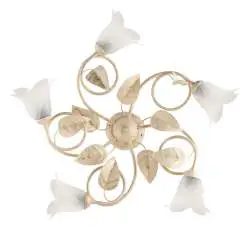 Plafoniera Classica 5Luci Foglie in Ferro Battuto Vetro Avorio Oro Serie Limone