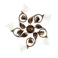 Plafoniera Classica 5 Luci con Foglie Ferro Battuto e Vetro Bronzo Serie Limone Plafoniera Classica 5 Luci con Foglie Ferro Battuto e Vetro Bronzo Serie Limone
