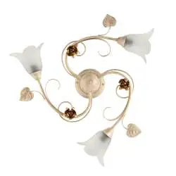 Plafoniera Classica Arte Povera 3 Luci Ferro Battuto Avorio e Oro Serie Cestino