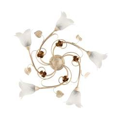 Plafoniera Classica Arte Povera 5 Luci Ferro Battuto Avorio e Oro Serie Cestino Plafoniera Classica Arte Povera 5 Luci Ferro Battuto Avorio e Oro Serie Cestino