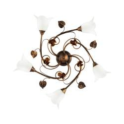 Plafoniera Classica Arte Povera 5 Luci Ferro Battuto Marrone e Oro Serie Cestino Plafoniera Classica Arte Povera 5 Luci Ferro Battuto Marrone e Oro Serie Cestino
