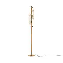 Piantana Contemporanea Marmo Metallo Oro 2 Luci Diffusori Pietra Bianca
