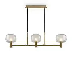 Lampadario Contemporaneo Vision Alluminio Oro 3 Luci Diffusori Vetro Trasp
