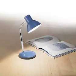 Lampada Da Scrivania Moderna Play Metallo Cromo Blu 1 Luce E14