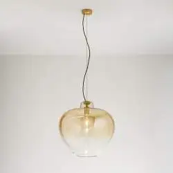 Sospensione Contemporanea Big Bowl Metallo Ottone Vetro Ambra 1 Luce E27