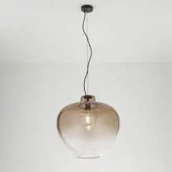 Sospensione Contemporanea Big Bowl Metallo Nero Vetro Marrone 1 Luce E27