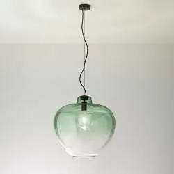 Sospensione Contemporanea Big Bowl Metallo Nero Vetro Verde 1 Luce E27