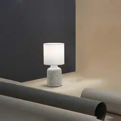 Lampada Da Scrivania Contemporanea Provenza Ceramica Bianco Tessuto 1 Luce E14
