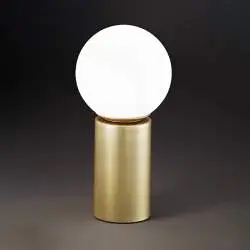 Lampada Da Scrivania Contemporanea Birillo Metallo Oro Vetro Bianco 1 Luce E14