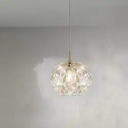 Sospensione Contemporanea Meteora Metallo Oro Vetro Ambra 1 Luce E27