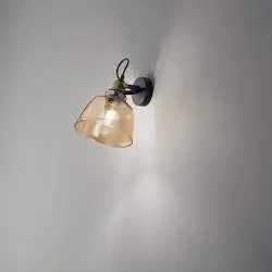 Applique Contemporanea Vintage Metallo Nero Vetro Ambra 1 Luce E27