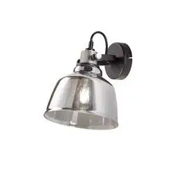 Applique Contemporanea Vintage Metallo Nero Vetro Fumè 1 Luce E27
