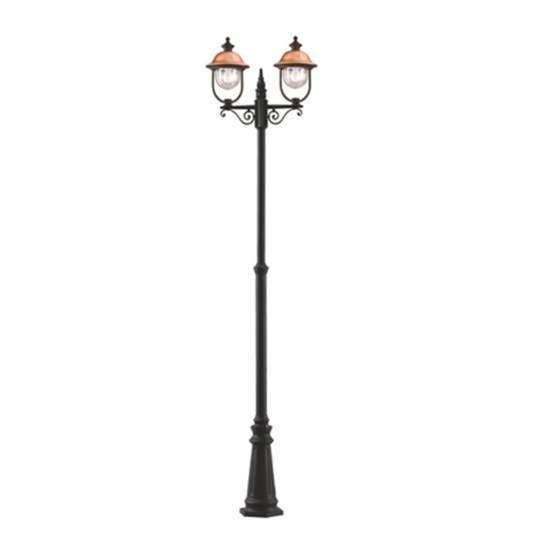 Palo Esterno Classico Tatum Alluminio Nero Rame 2 Luci E27 Ip44 RL119LP2NR