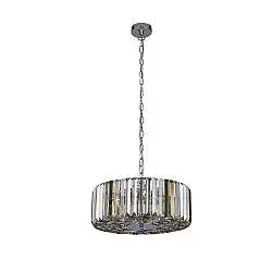 Lampadario Contemporaneo Chapeau Acciaio Cromo Vetro Ambra 5 Luci E27