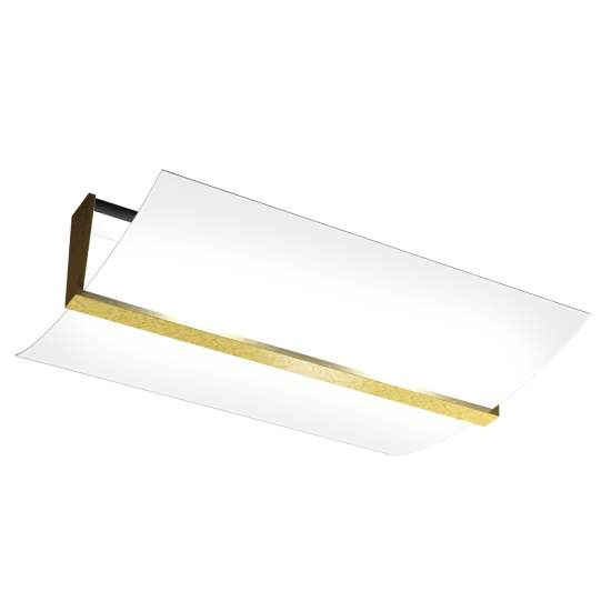 Plafoniera Contemporanea Wood Metallo Foglia Oro Vetro Bianco 2 Luci E27 53Cm 1019_PL50-FO