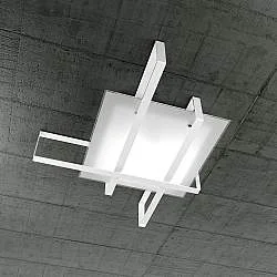 Plafoniera Industrial-Minimal Cross Metallo Bianco Vetro 4 Luci E27
