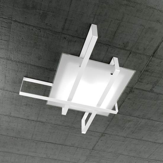 Plafoniera Industrial-Minimal Cross Metallo Bianco Vetro 4 Luci E27 1106_100-BI