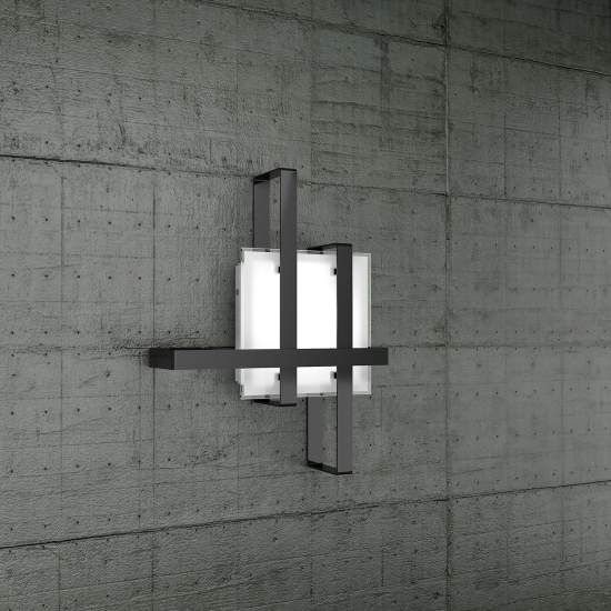 Plafoniera Industrial-Minimal Cross Metallo Nero Vetro Bianco 2 Luci E27 50Cm 1106_50-NE