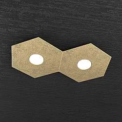 Plafoniera Industrial-Minimal Hexagon Metallo Foglia Oro 2 Luci Led 12X2W