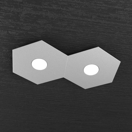 Plafoniera Industrial-Minimal Hexagon Metallo Grigio 2 Luci Led 12X2W 1142_2L-GR