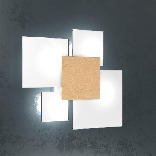 Plafoniera Contemporanea Upgrade Metallo Foglia Oro E Vetro 4 Luci E27 46Cm 1148_45-FO