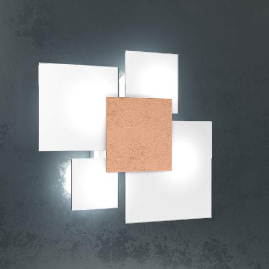 Plafoniera Contemporanea Upgrade Metallo Foglia Rame E Vetro 4 Luci E27 46Cm 1148_45-FR