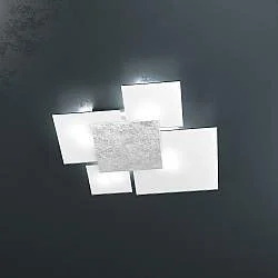 Plafoniera Contemporanea Upgrade Metallo Foglia Argento E Vetro 4 Luci E27 71Cm