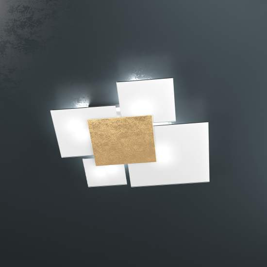 Plafoniera Contemporanea Upgrade Metallo Foglia Oro E Vetro 4 Luci E27 71Cm 1148_70-FO