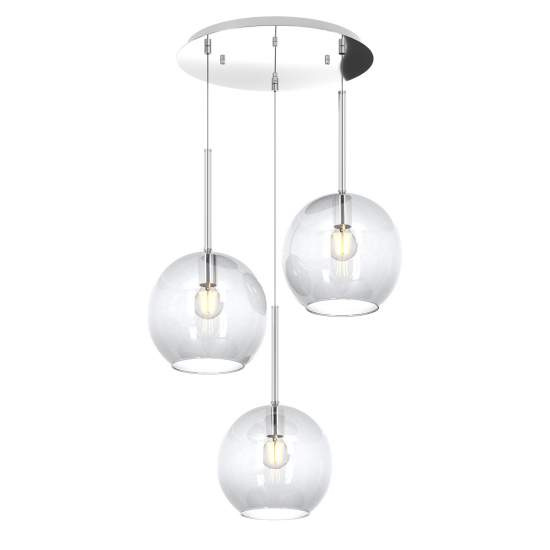 Sospensione Contemp. Rosone Tondo Future Met. Cromo Vetro Trasp. 3 Luci E27 52Cm 1155CR_S3TG-TR
