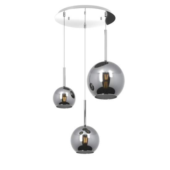 Sospensione Contemp. Rosone Tondo Future Metallo Cromo Vetro Cromo 3 Luci E27 1155CR_S3TMIX-CR