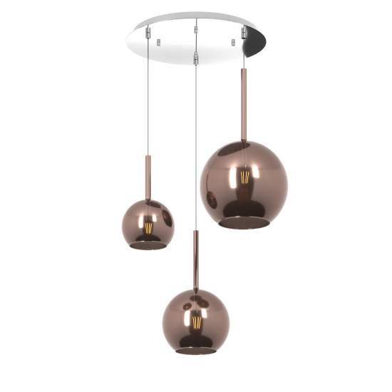 Sospensione Contemp. Rosone Tondo Future Metallo Cromo Vetro Rame 3 Luci E27 1155CR_S3TMIX-RA