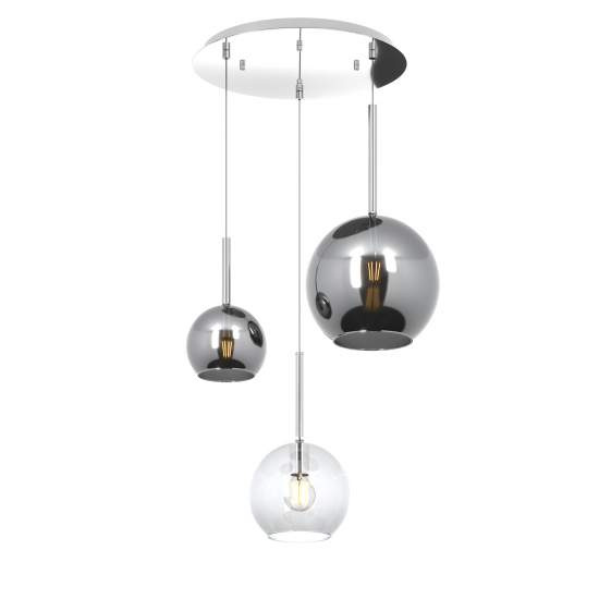 Sospensione Contemp. Tonda Future Metallo Cromo Vetro Trasp. E Cromo 3 Luci E27 1155CR_S3TMIX-TC