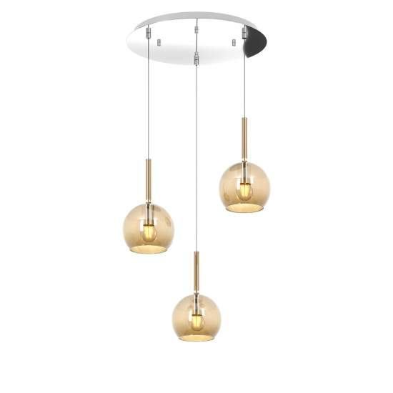 Sospensione Contemp. Rosone Tondo Future Met. Cromo Vetro Ambra 3 Luci E27 D42Cm 1155CR_S3TP-AM