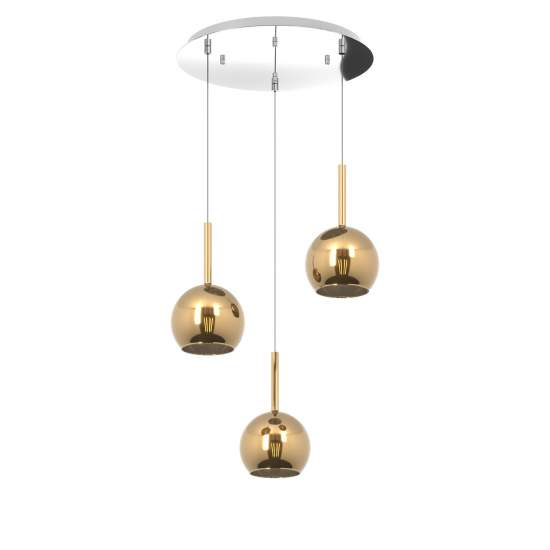 Sospensione Contemp. Rosone Tondo Future Met. Cromo Vetro Oro 3 Luci E27 D42Cm 1155CR_S3TP-OR