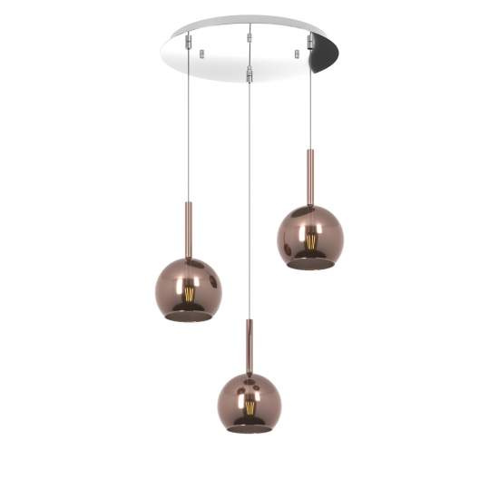 Sospensione Contemp. Rosone Tondo Future Met. Cromo Vetro Rame 3 Luci E27 D42Cm 1155CR_S3TP-RA