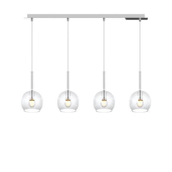 Sospensione Contemp. Rosone Rett. Future Metallo Cromo Vetro Trasp. 4 Luci E27 1155CR_S4RP-TR
