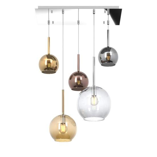 Sospensione Contemp. Rett. Future Metallo Cromo Vetro Multicolor 5 Luci E27 1155CR_S5RMIX-MC