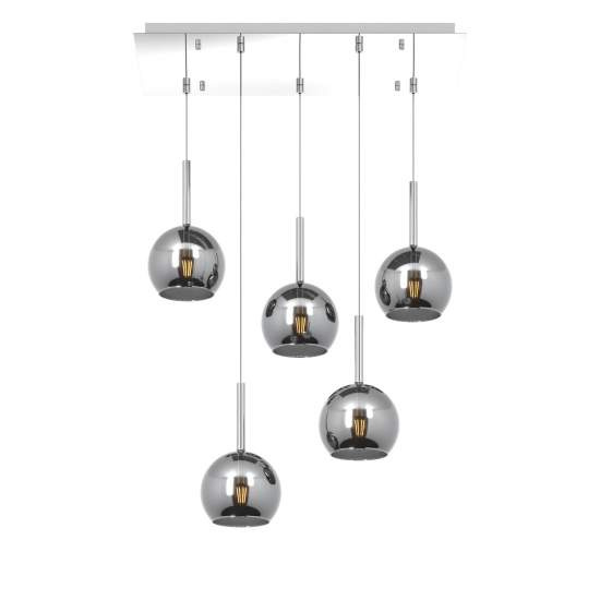 Sospensione Contemp. Rosone Rett. Future Metallo Cromo Vetro Cromo 5 Luci E27 1155CR_S5RP-CR