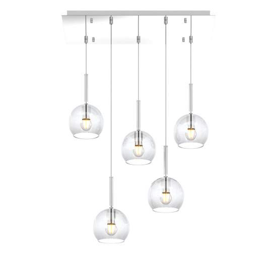 Sospensione Contemp. Rosone Rett. Future Metallo Cromo Vetro Trasp. 5 Luci E27 1155CR_S5RP-TR