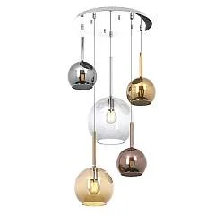 Lampadario Contemporaneo Future Metallo Cromo Vetro Mix Multicolor 5 Luci E27