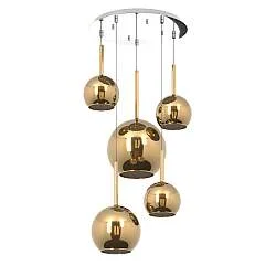 Lampadario Contemporaneo Future Metallo Cromo Vetro Mix Oro 5 Luci E27