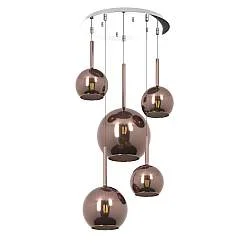 Lampadario Contemporaneo Future Metallo Cromo Vetro Mix Rame 5 Luci E27