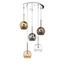 Lampadario Contemporaneo Future Metallo Cromo Vetro Multicolor 5 Luci E27