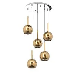Lampadario Contemporaneo Future Metallo Cromo Vetro Oro 5 Luci E27