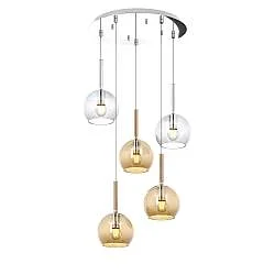 Lampadario Contemporaneo Future Metallo Cromo Vetro Trasp-Ambra 5 Luci E27