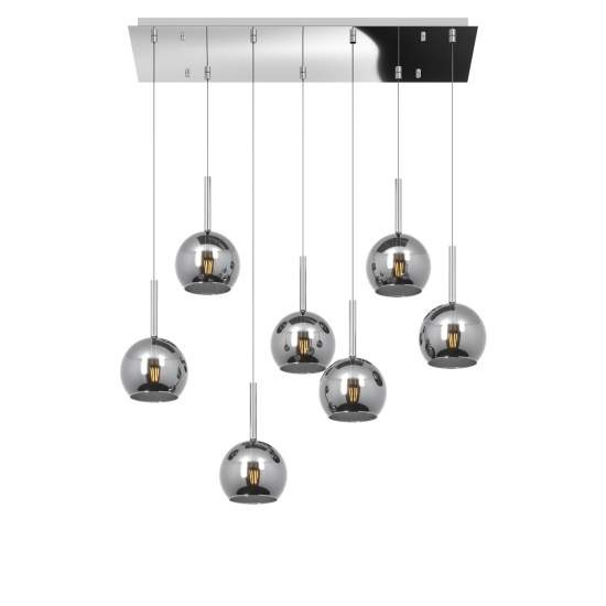 Sospensione Contemp. Rosone Rett. Future Metallo Cromo Vetro Cromo 7 Luci E27 1155CR_S7RP-CR