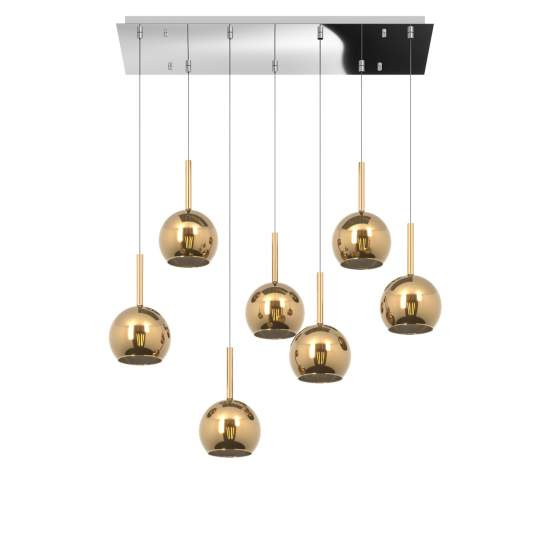 Sospensione Contemporanea Rosone Rett. Future Metallo Cromo Vetro Oro 7 Luci E27 1155CR_S7RP-OR